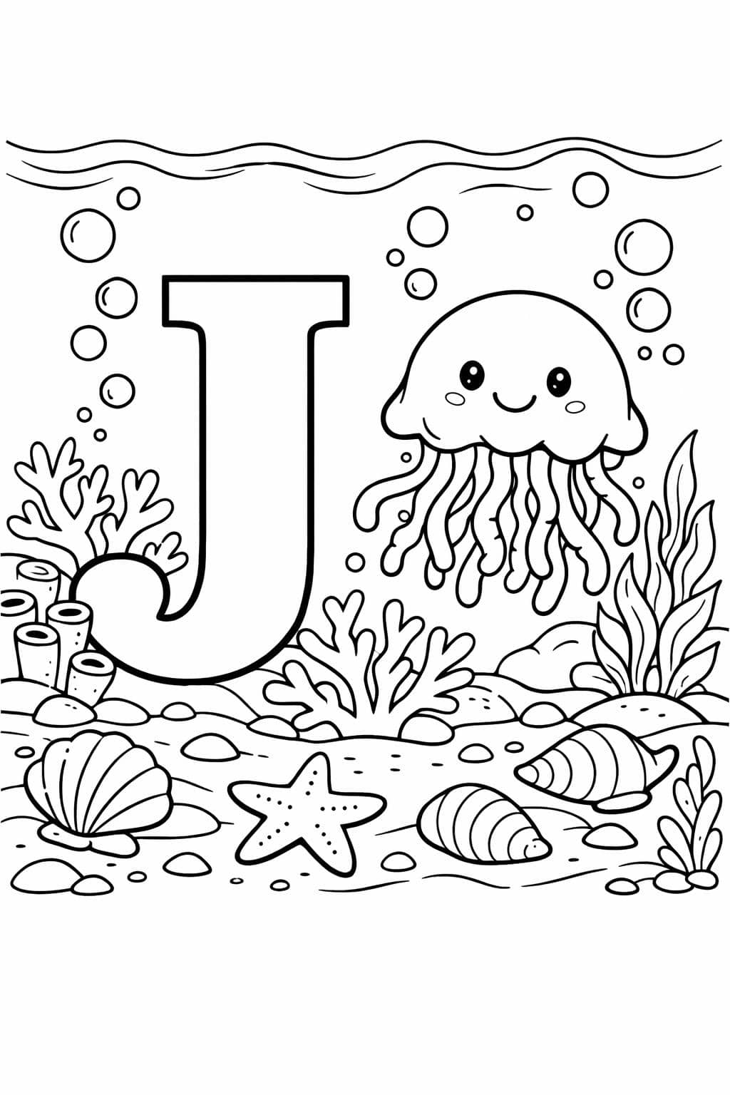 uppercase J coloring page | letter recognition practice | educational coloring sheet