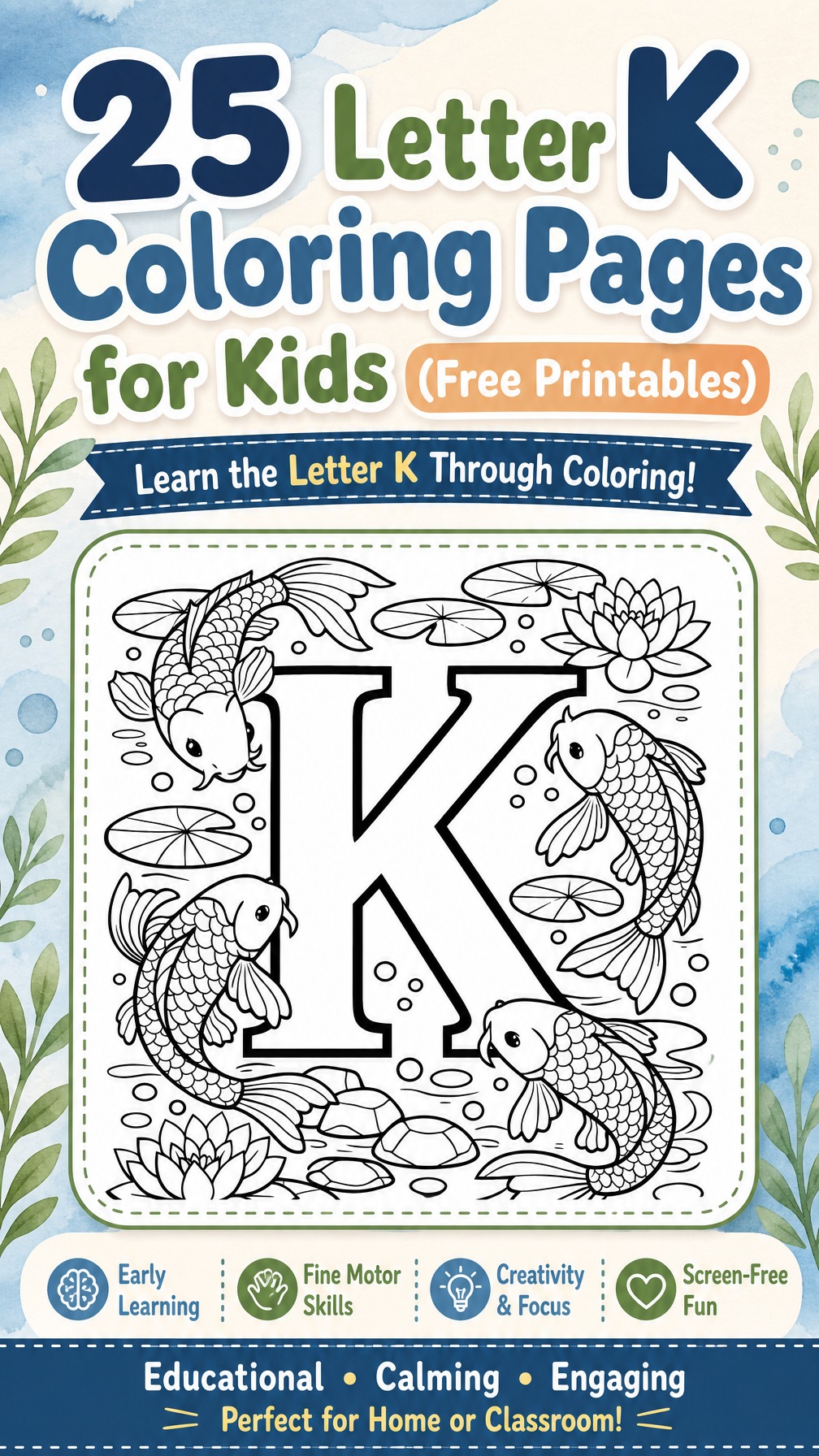 letter K coloring page | alphabet learning worksheet | printable kids activity