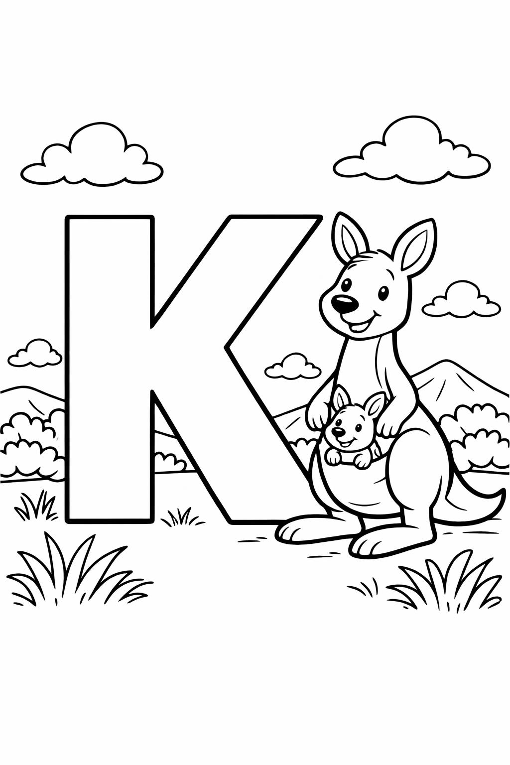 K is for king coloring page | royal alphabet illustration | educational printable