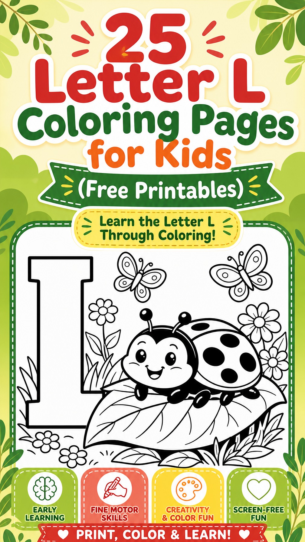 letter L coloring page | alphabet learning worksheet | printable kids activity