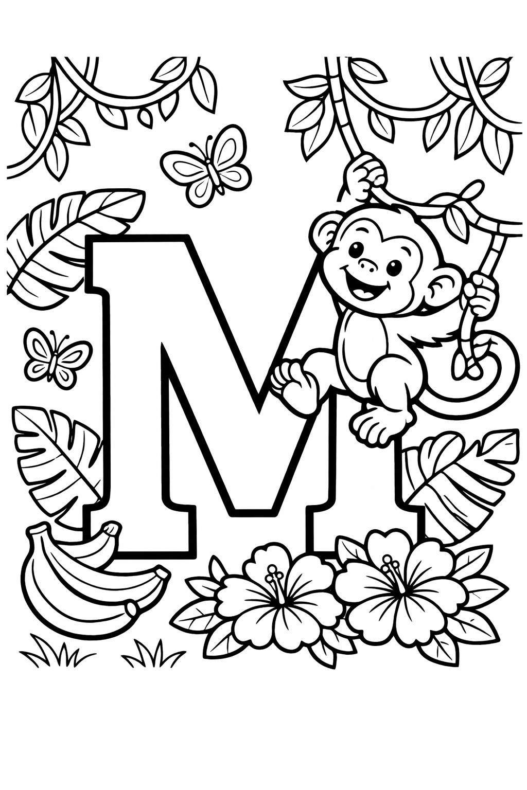 uppercase M coloring page | letter recognition practice | educational coloring sheet