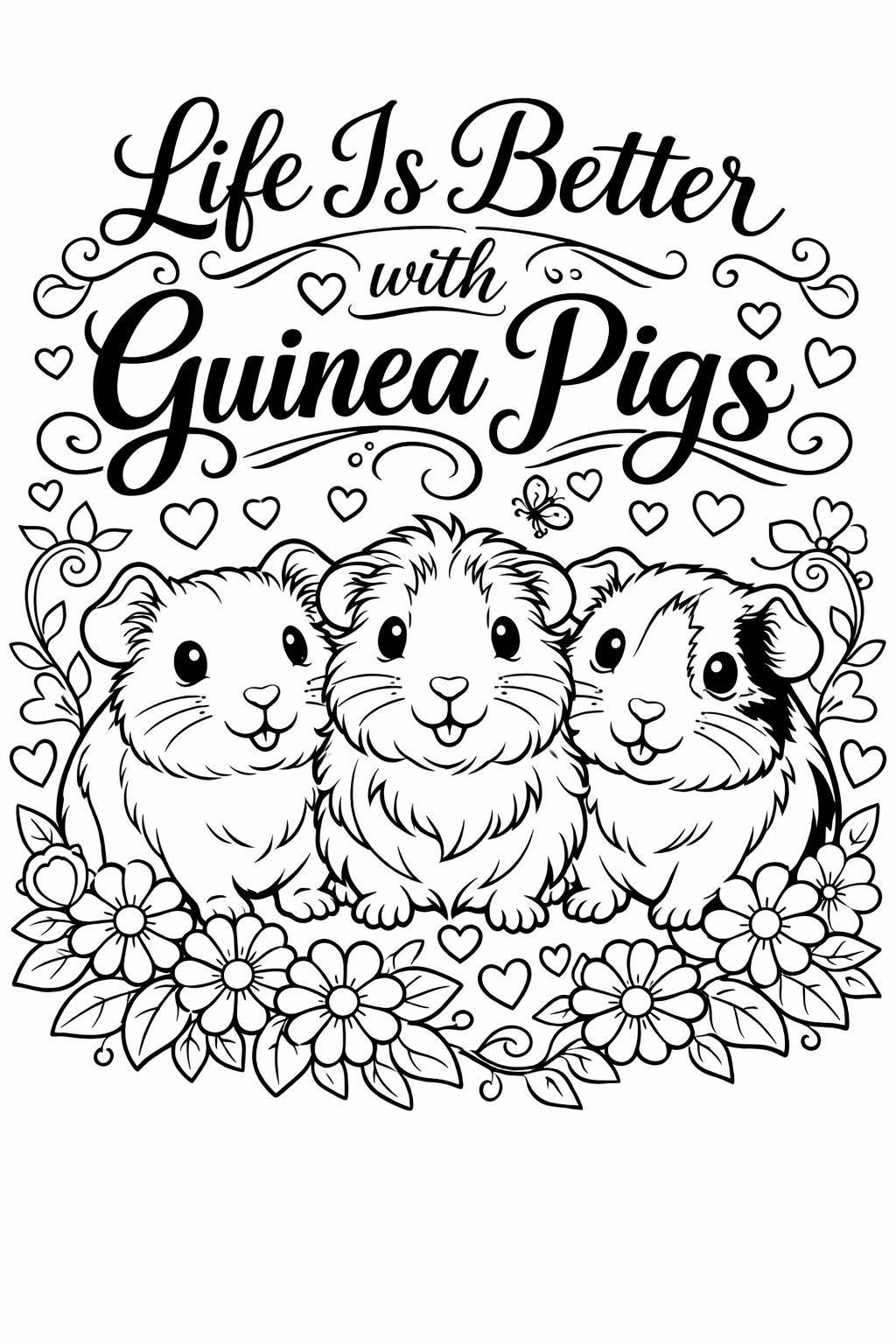 guinea pig nature coloring page | outdoor grass scene | relaxing coloring sheet