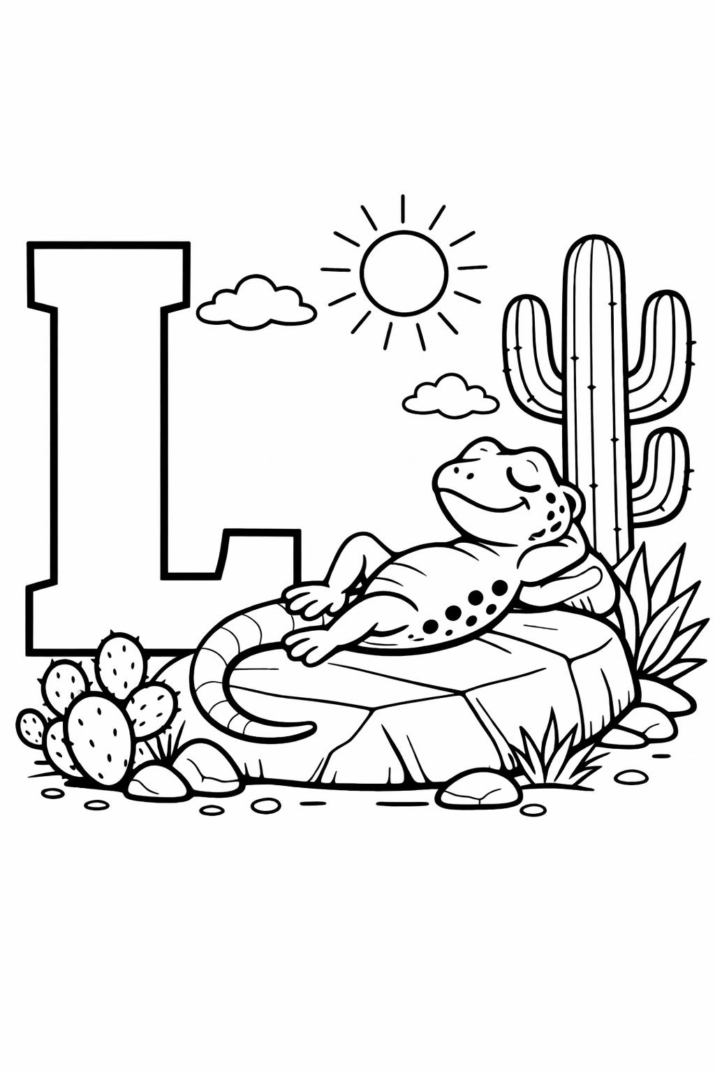 alphabet learning coloring page | letter L practice | educational printable