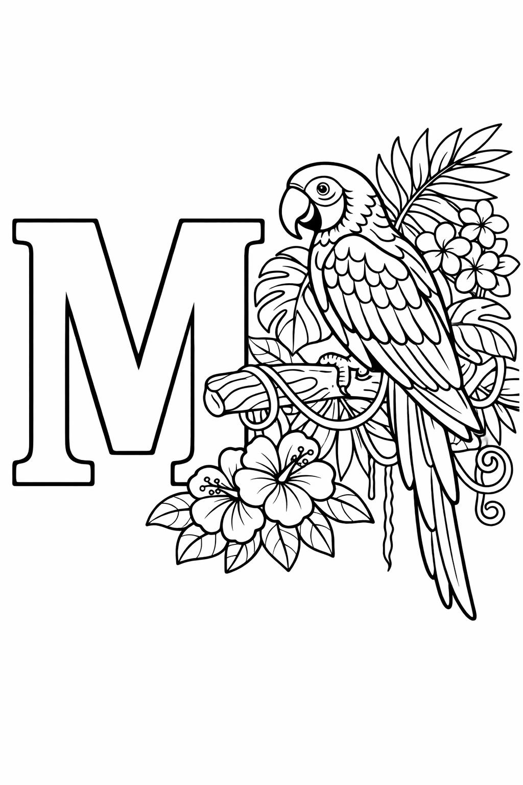 alphabet learning coloring page | letter M practice | educational printable
