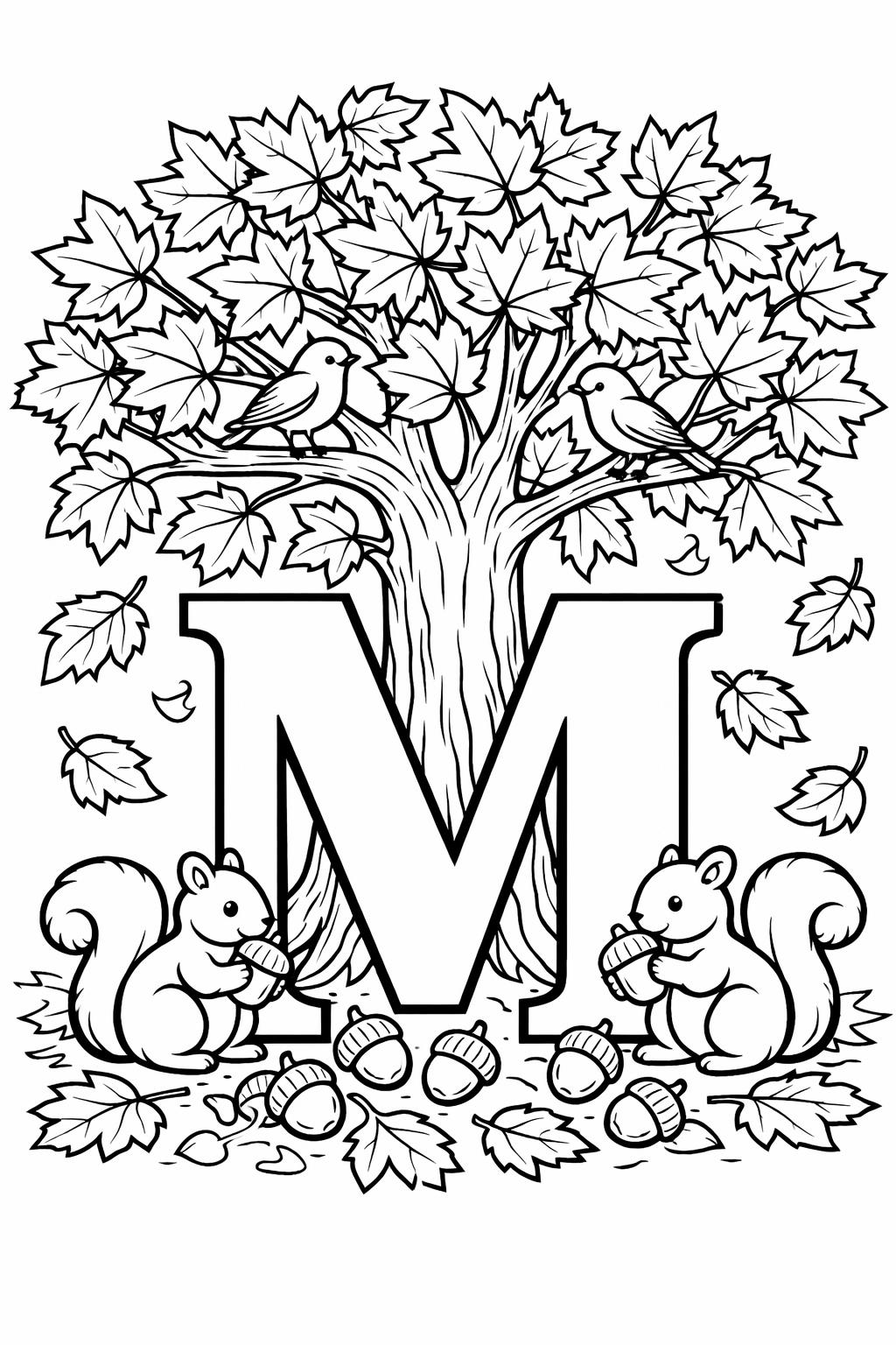 letter M objects page | words that start with M | educational coloring sheet