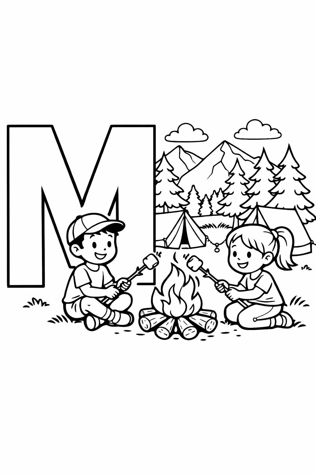 printable letter M coloring page | alphabet themed worksheet | early learning fun