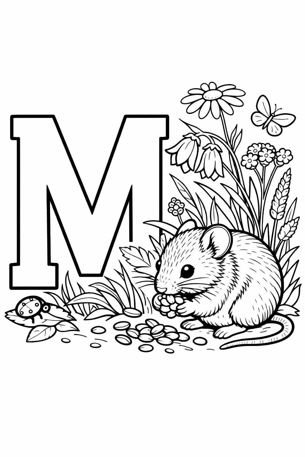 large letter M coloring page | bold alphabet design | preschool activity sheet