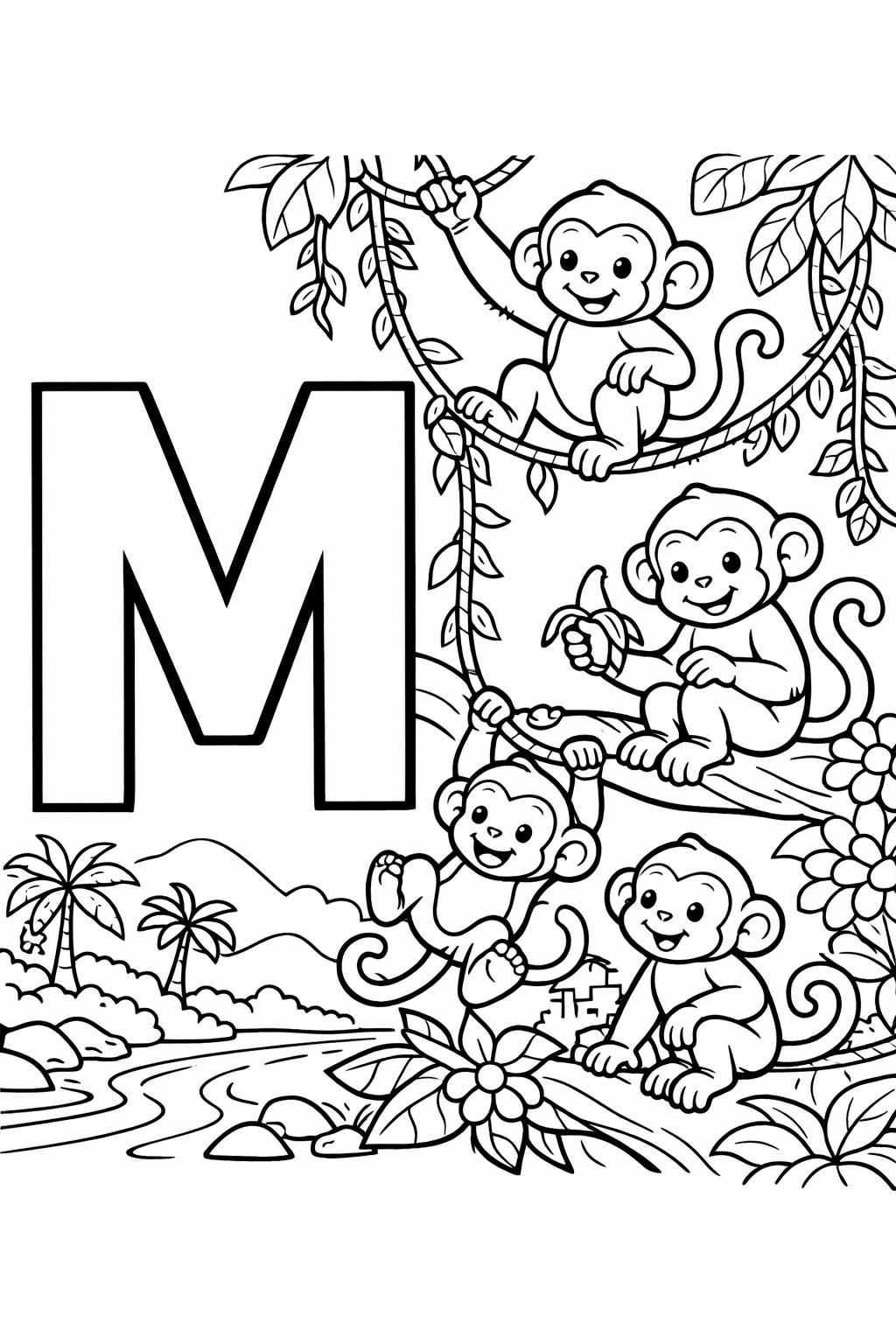 letter M doodle coloring page | creative alphabet artwork | printable kids activity