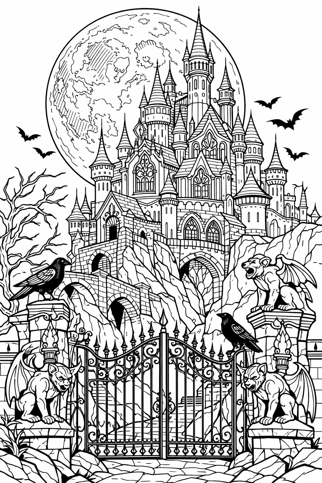 raven coloring page | gothic bird illustration | dark coloring page
