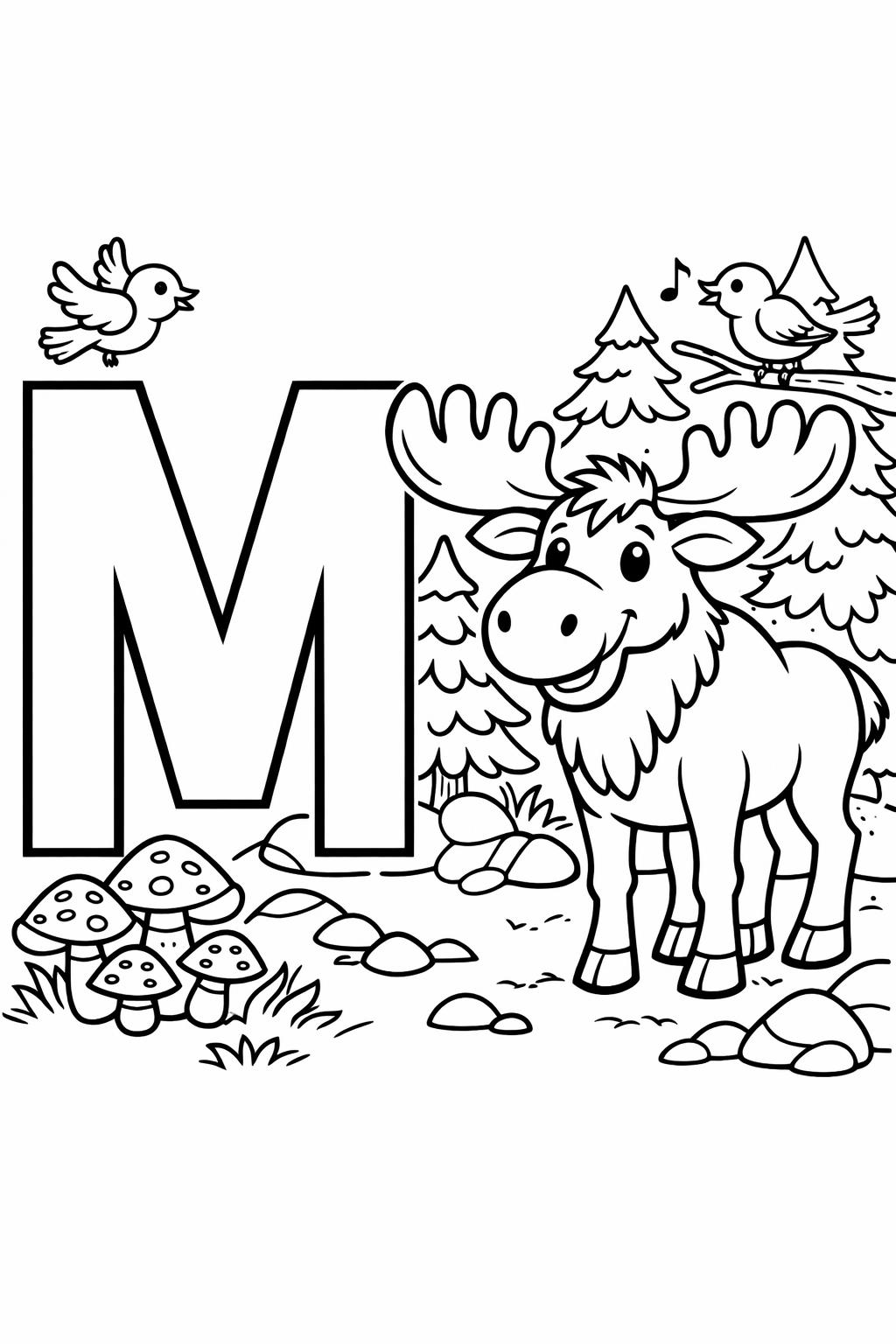 letter M printable coloring page | preschool alphabet worksheet | fun educational printable