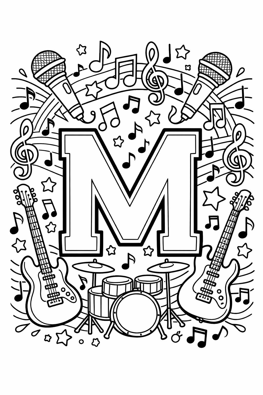 simple letter M coloring page | easy alphabet outline | beginner coloring activity