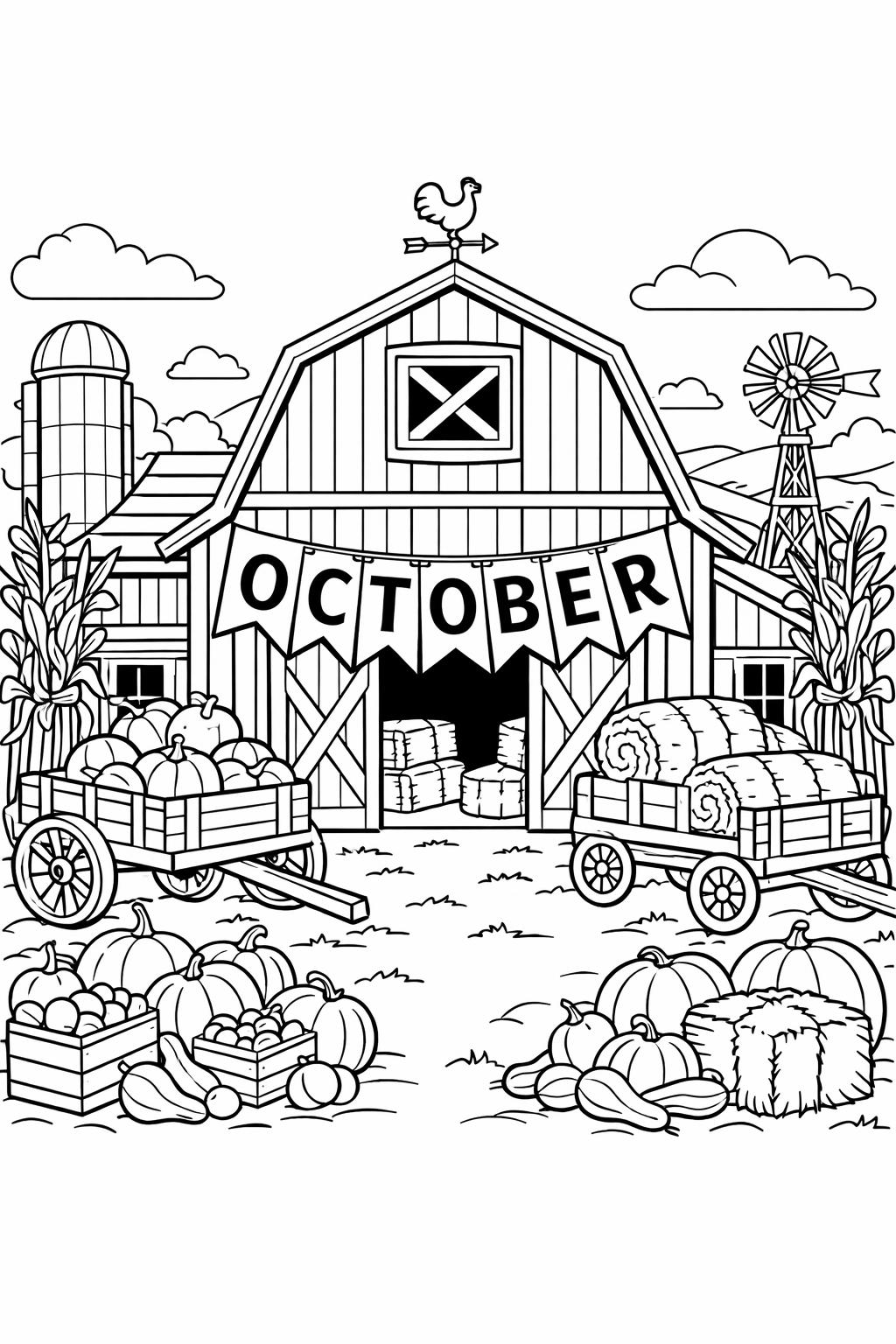 pumpkin patch coloring page | harvest field illustration | fall coloring page