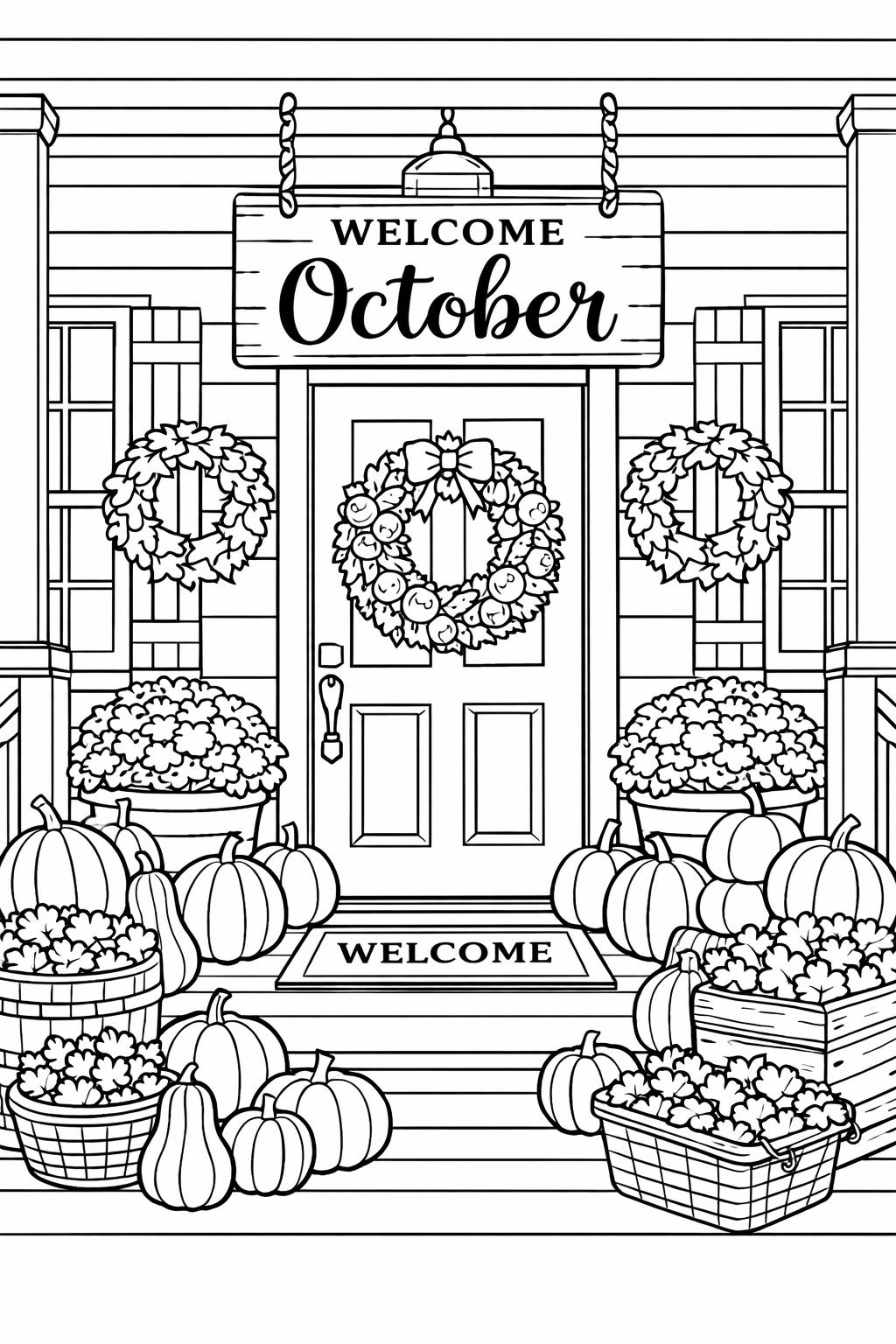 haunted house coloring page | spooky autumn scene | Halloween coloring sheet