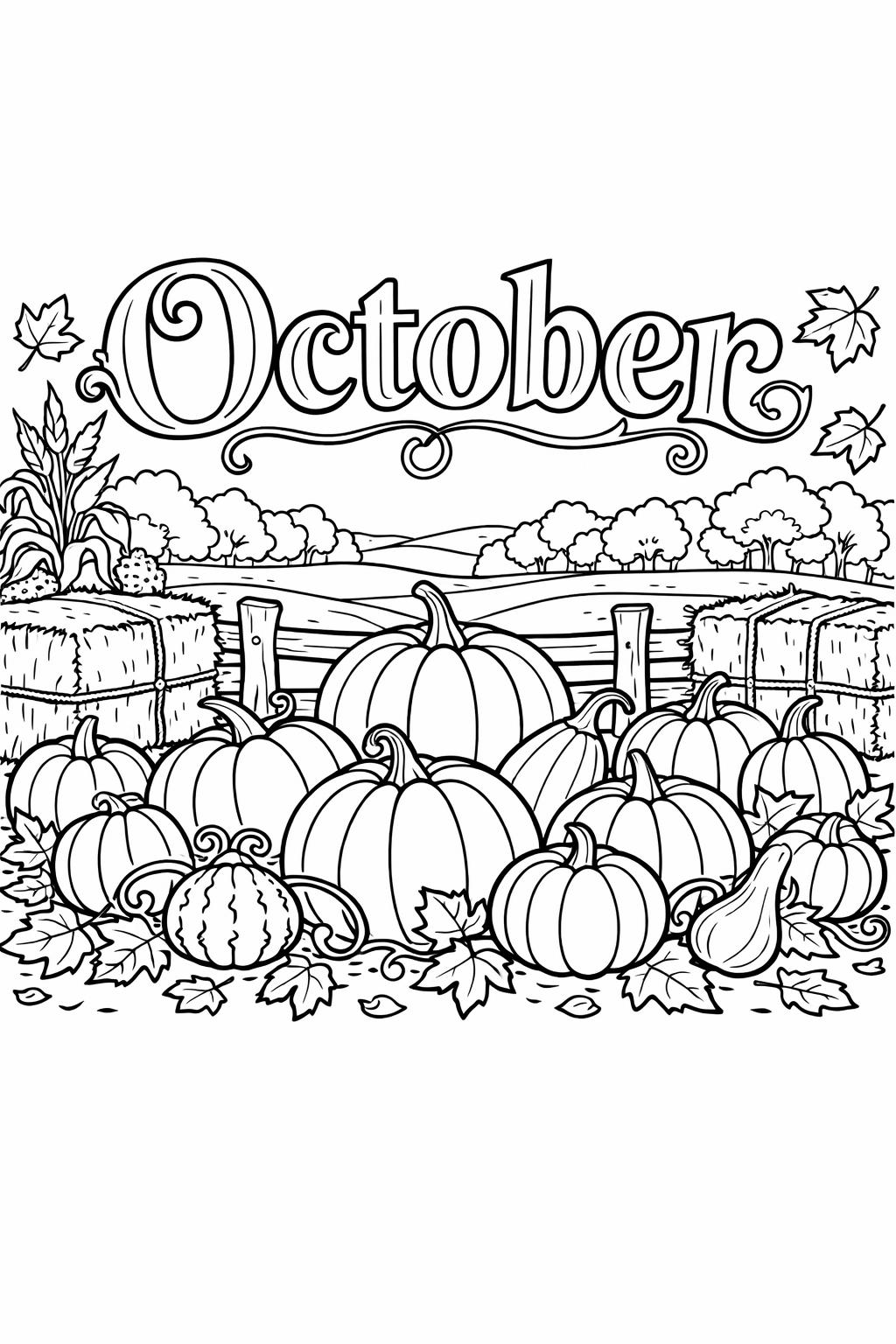 October themed coloring page | fall printable activity | seasonal coloring sheet