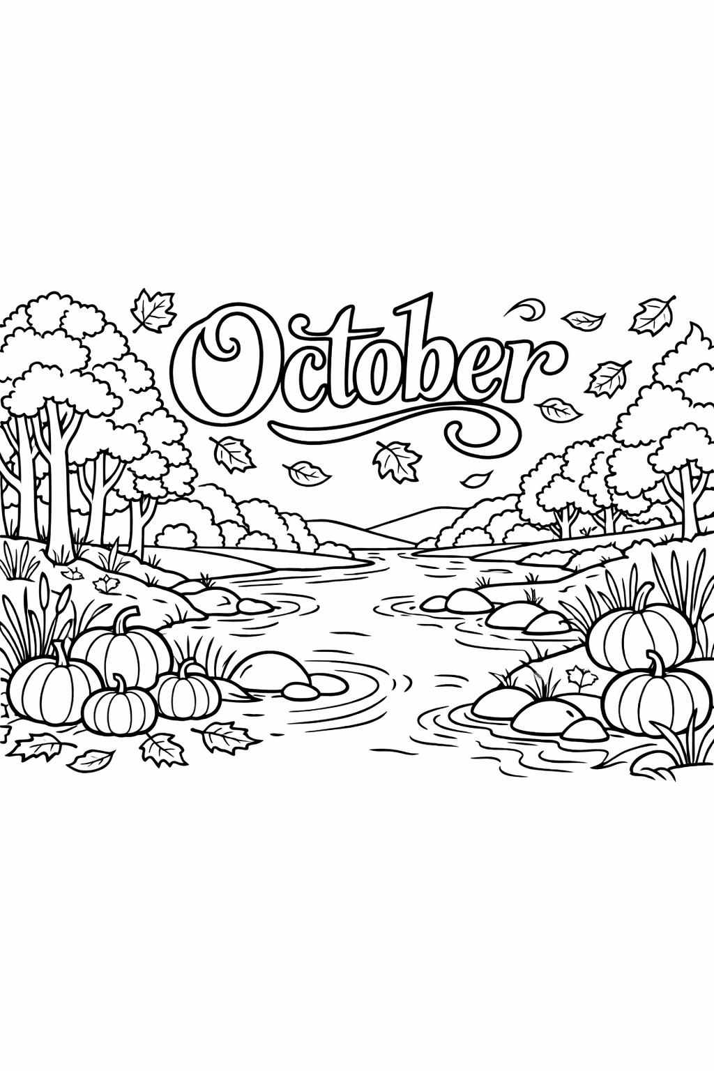 autumn leaves coloring page | October foliage artwork | nature coloring sheet