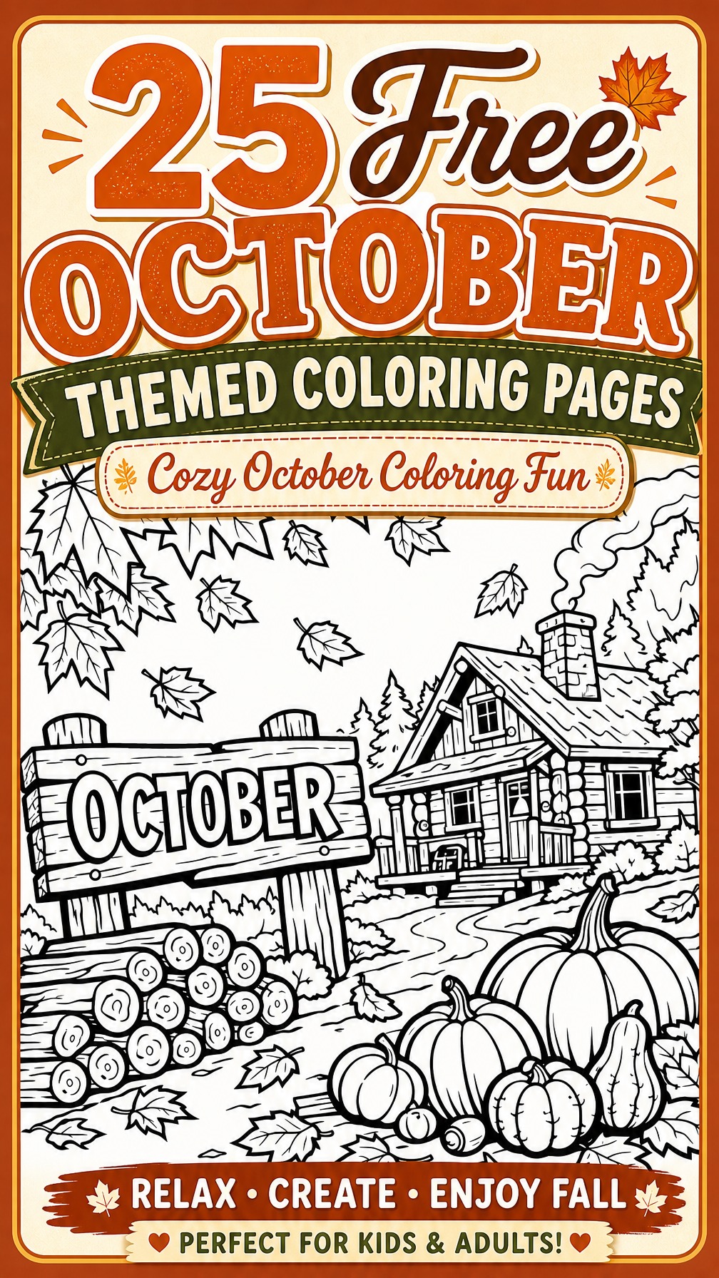 October coloring page | monthly themed coloring sheet | seasonal printable activity