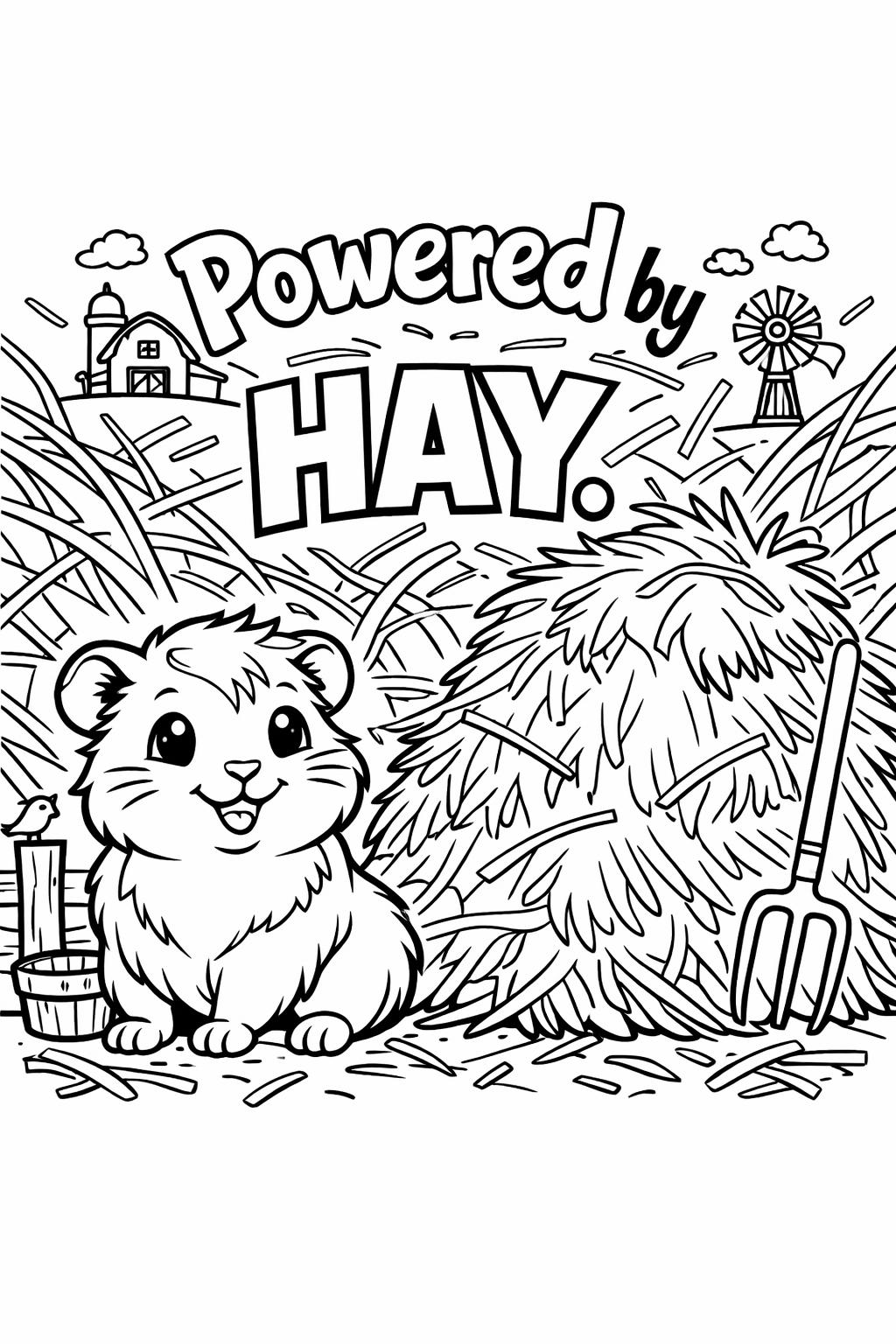 guinea pig and leaves coloring page | botanical pet design | peaceful artwork