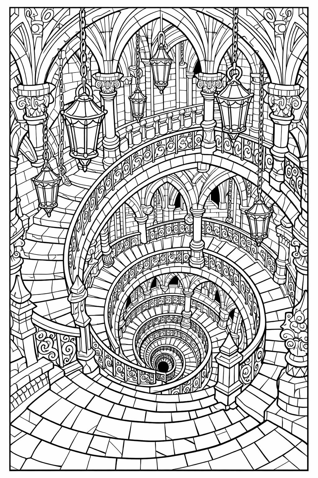haunted castle coloring page | gothic fortress illustration | spooky coloring page