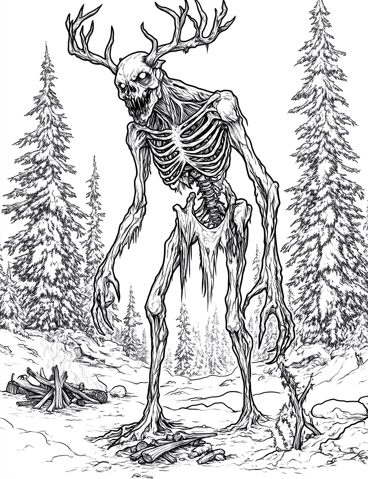Wendingo Cryptid Monster Coloring Page