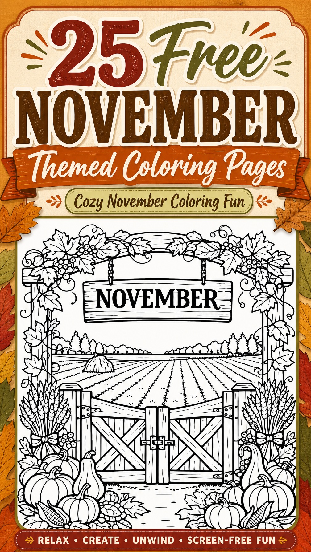 November coloring page | monthly themed coloring sheet | free printable activity