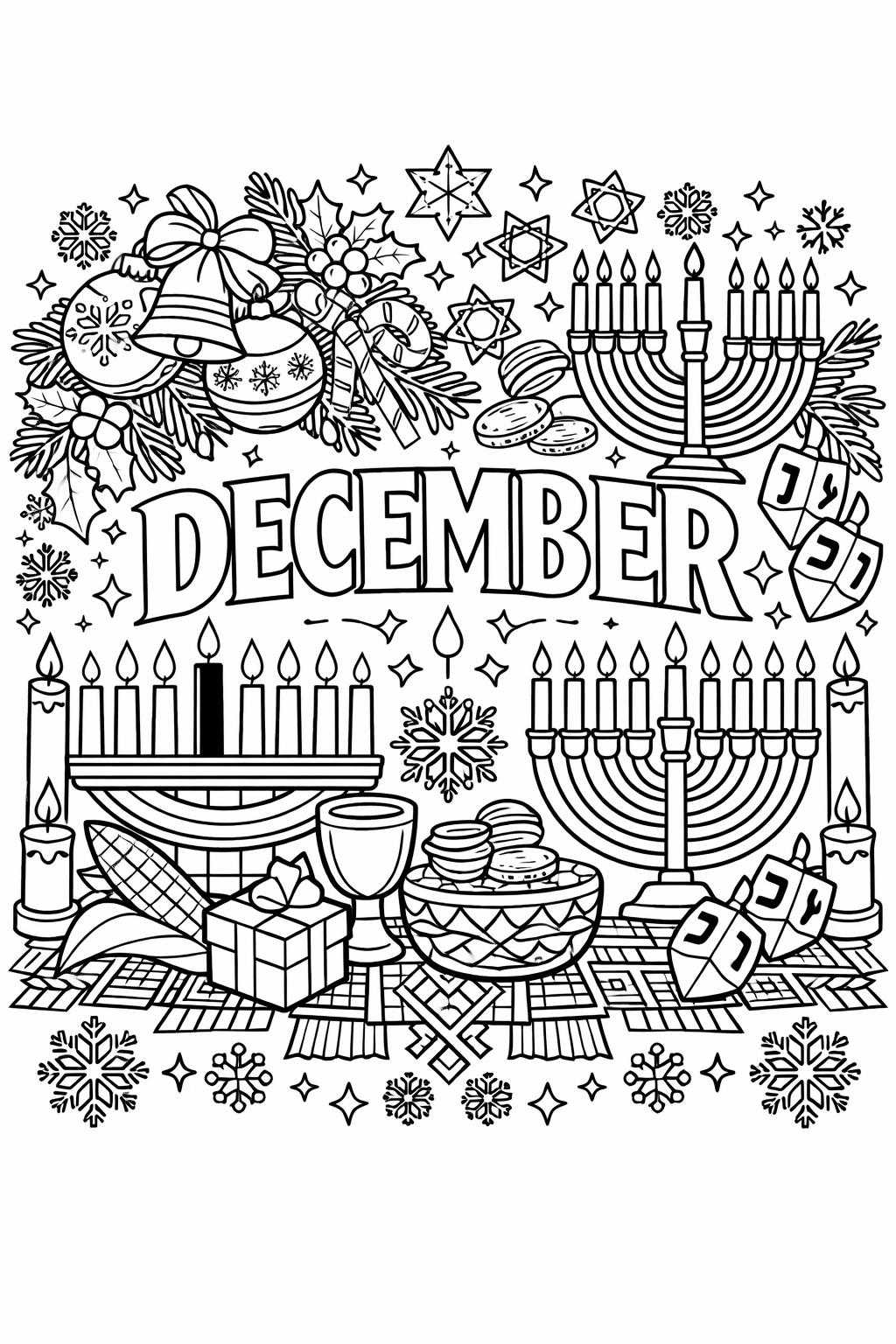 free December coloring page | monthly Christmas and winter printable | fun seasonal activity