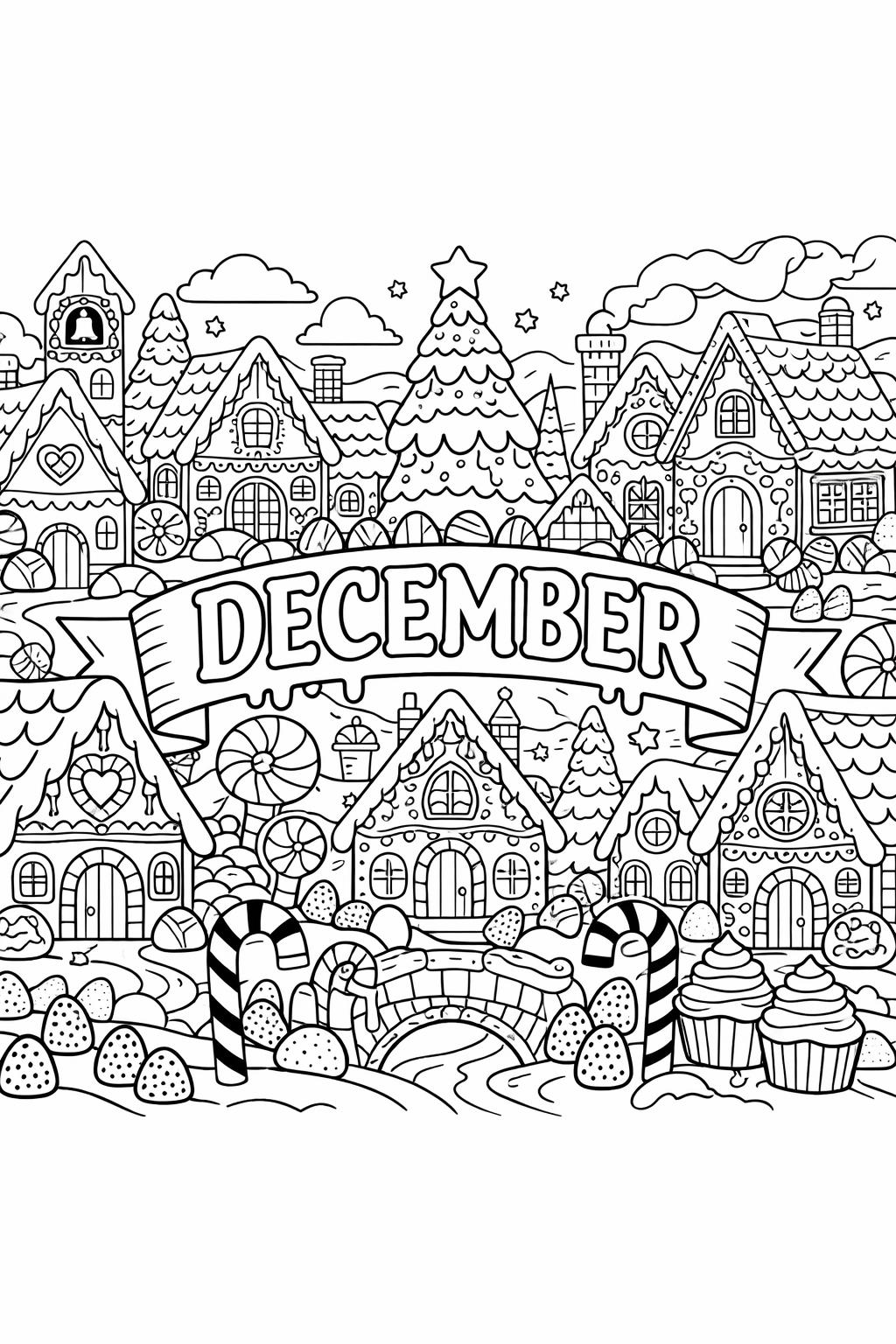 Christmas tree coloring page | decorated holiday tree | December coloring page