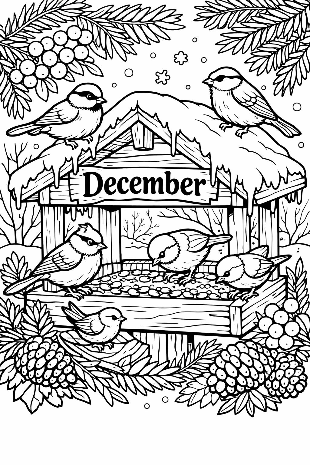 cozy winter cabin coloring page | snowy countryside scene | relaxing coloring page