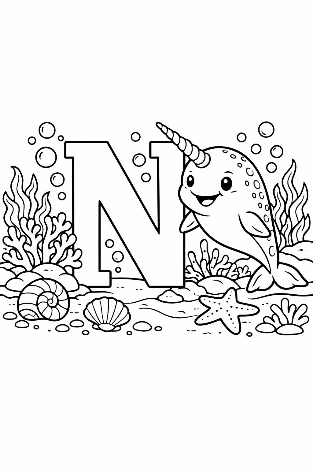 uppercase N coloring page | letter recognition practice | educational coloring sheet