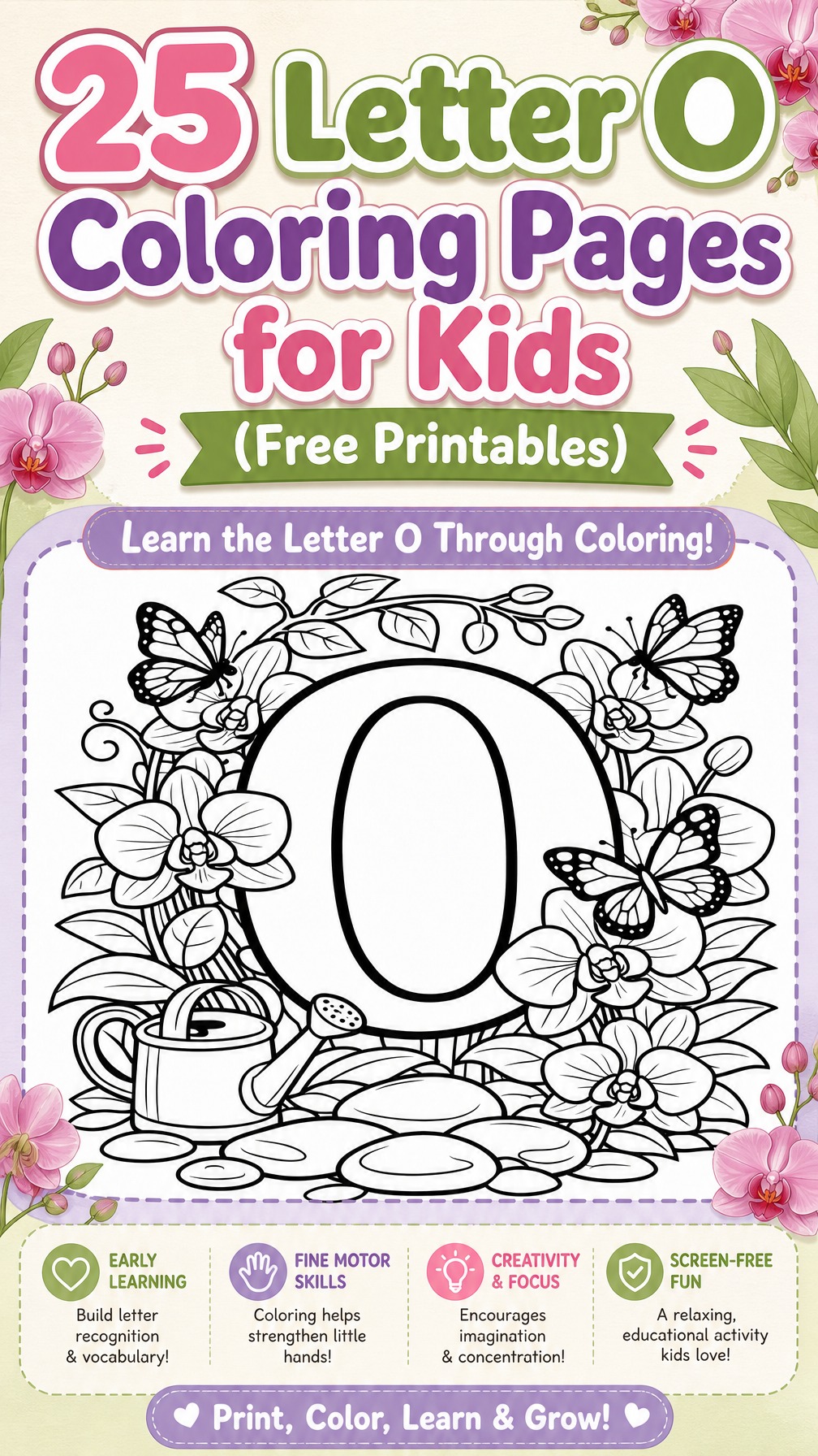 letter O coloring page | alphabet learning worksheet | printable kids activity