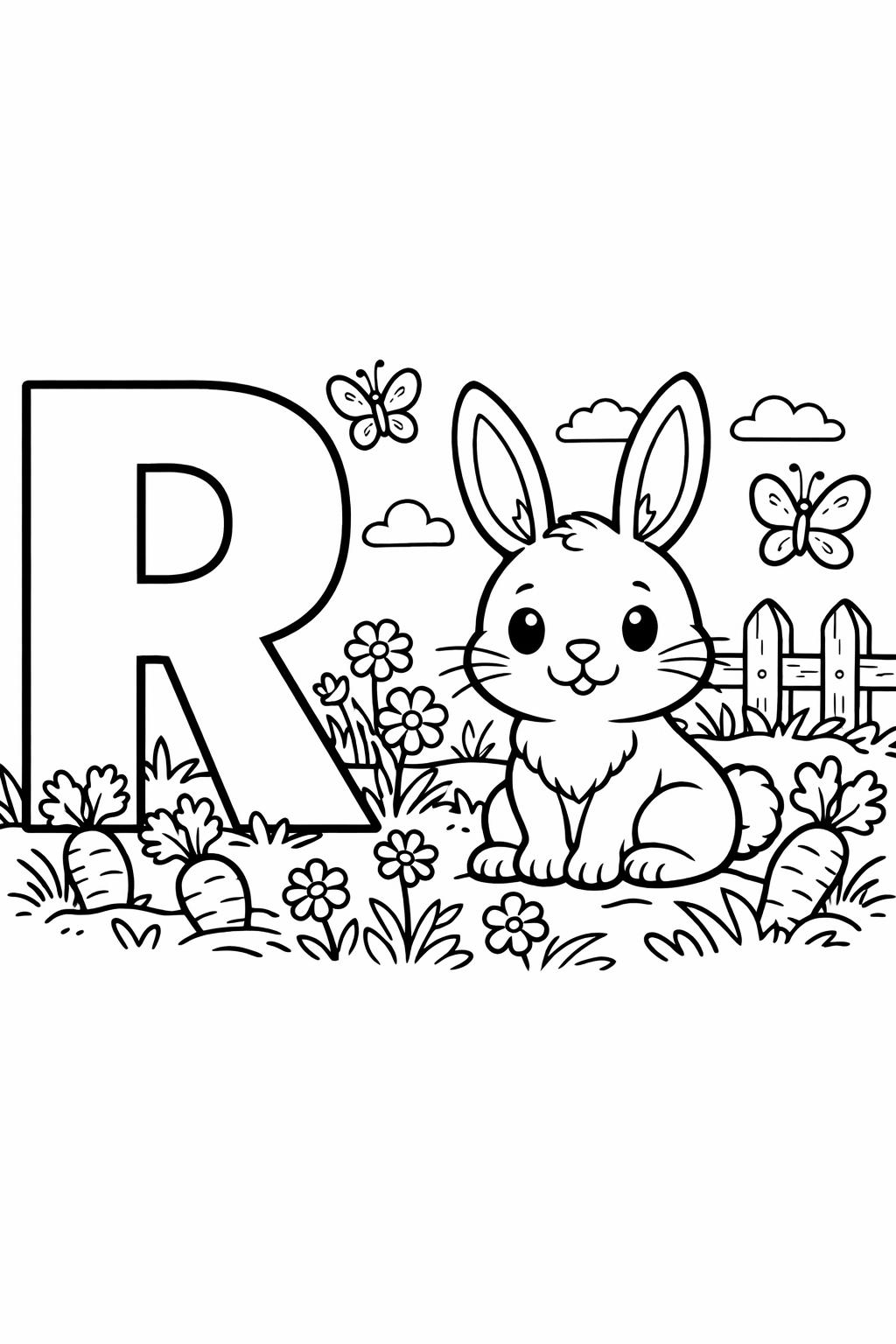 uppercase R coloring page | letter recognition practice | educational coloring sheet