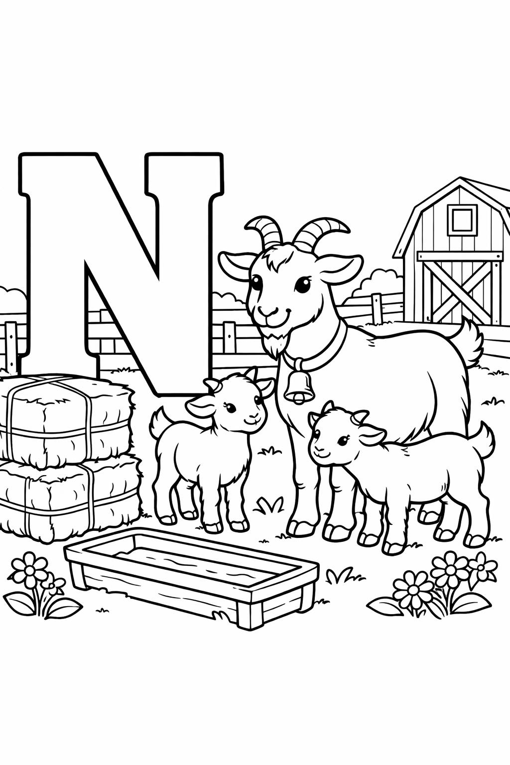 letter N printable coloring page | preschool alphabet worksheet | fun educational printable
