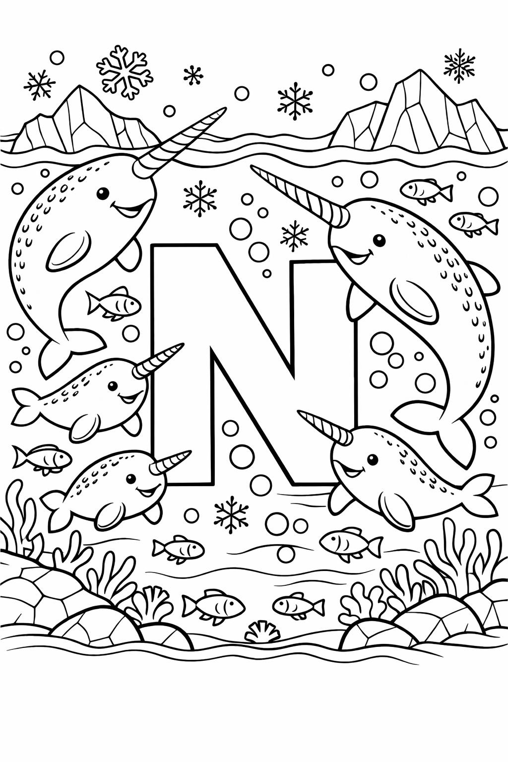 letter N classroom page | educational alphabet artwork | kids coloring activity