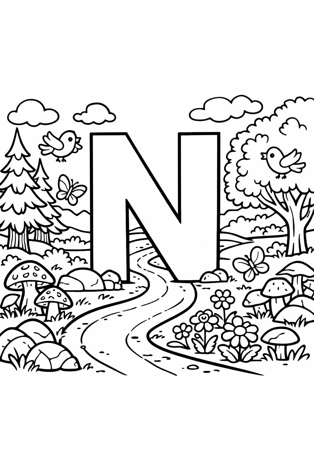 letter N doodle coloring page | creative alphabet artwork | printable kids activity