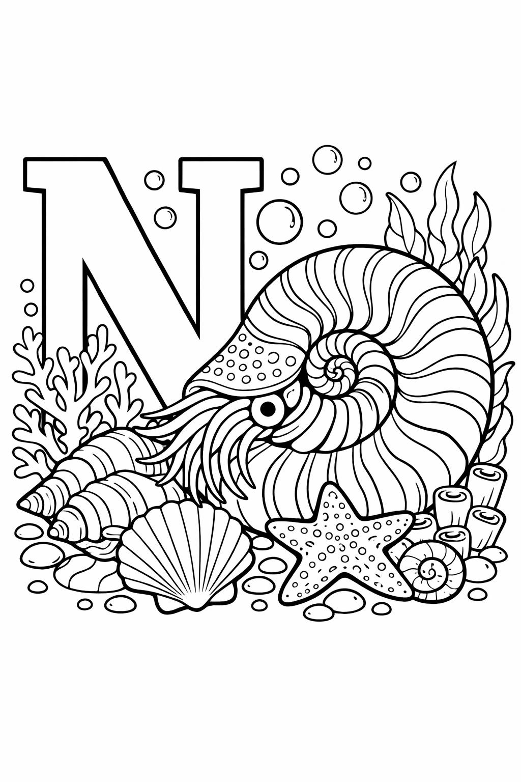 alphabet learning coloring page | letter N practice | educational printable