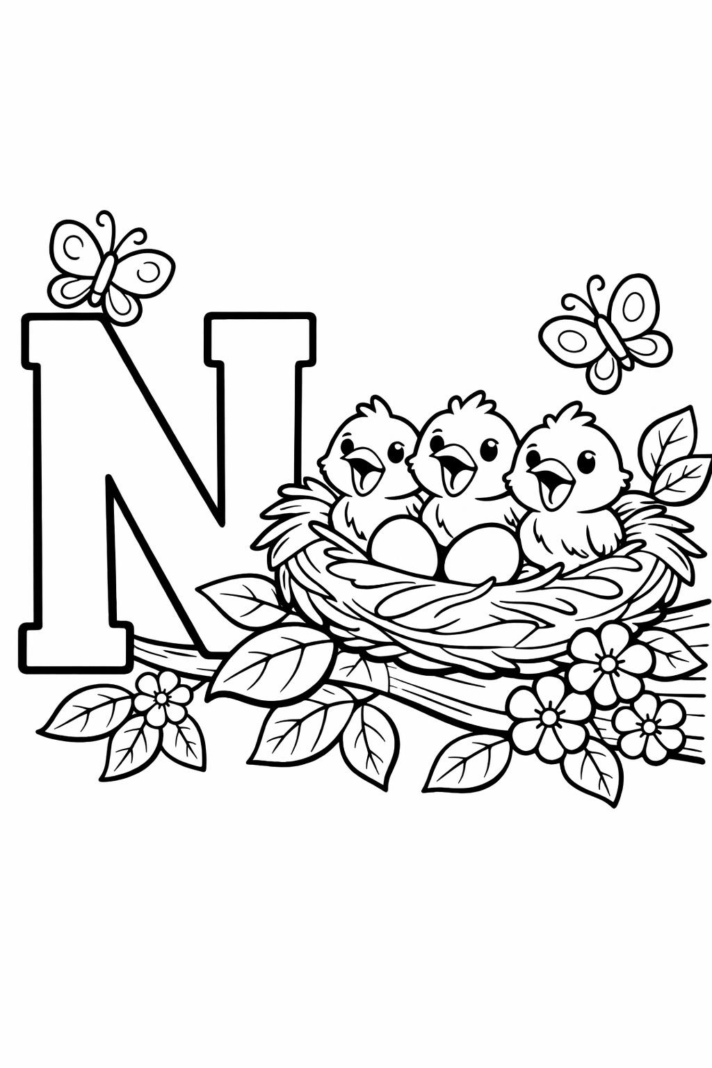 letter N animal coloring page | N is for narwhal | educational coloring sheet