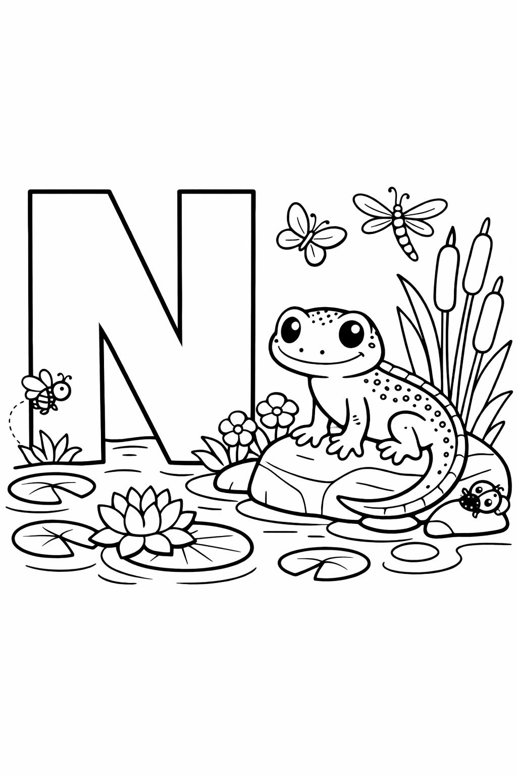 lowercase n coloring page | early literacy activity | fun alphabet page