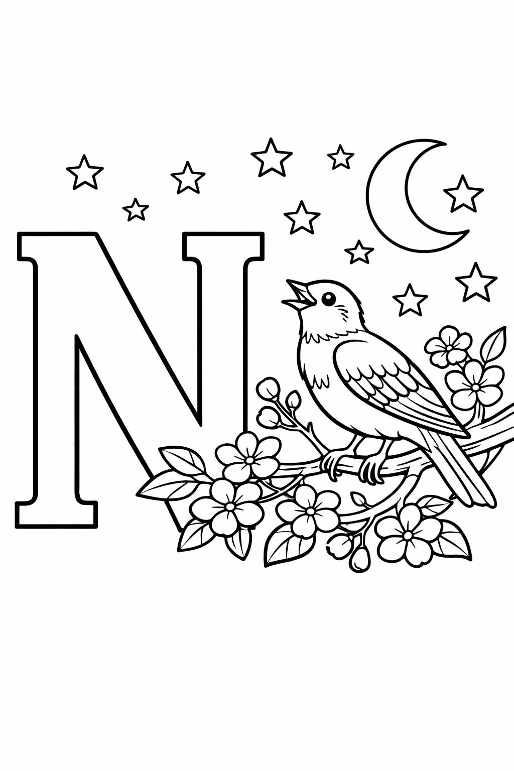 printable letter N coloring page | alphabet themed worksheet | early learning fun