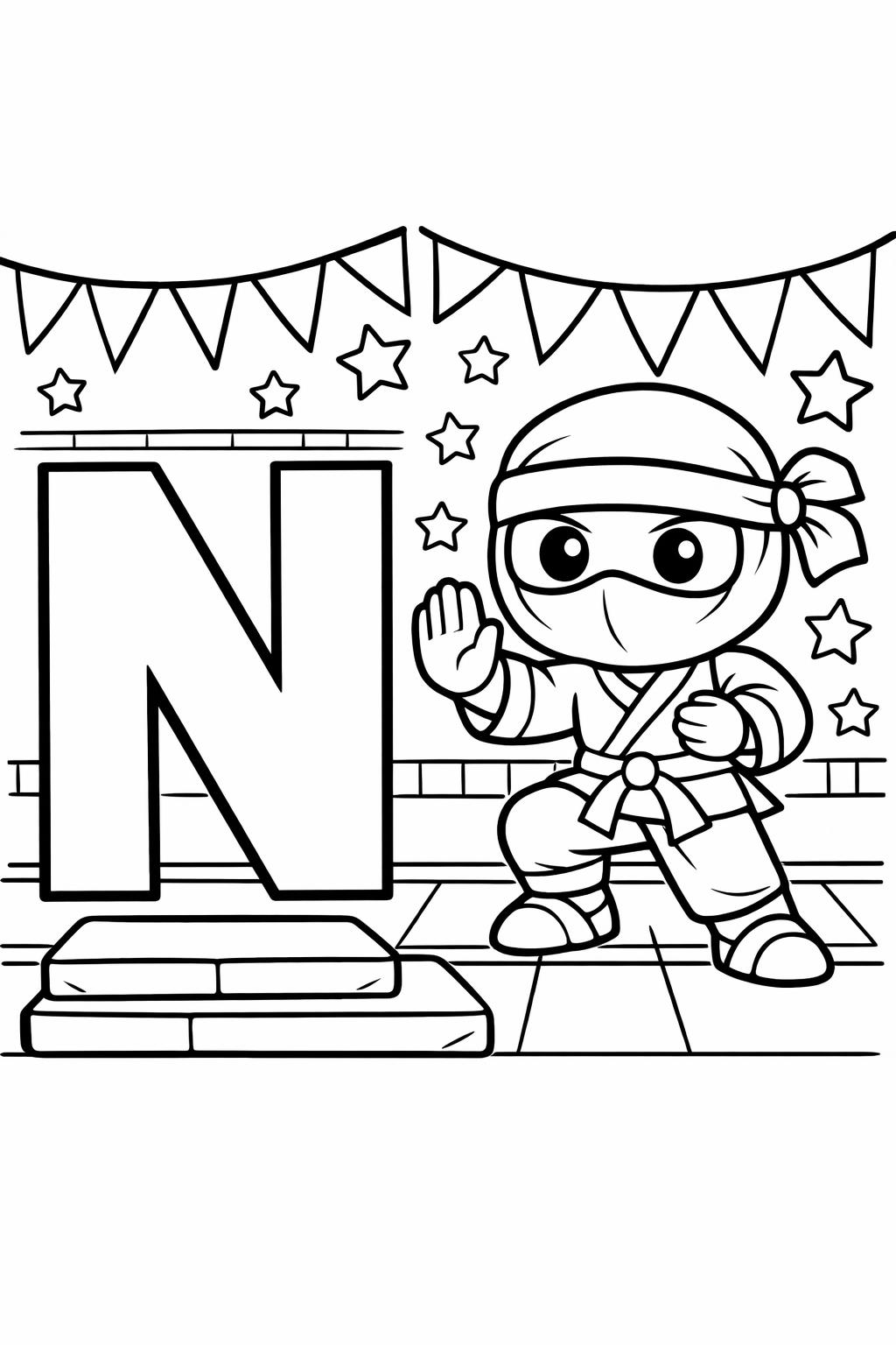 simple letter N coloring page | easy alphabet outline | beginner coloring activity