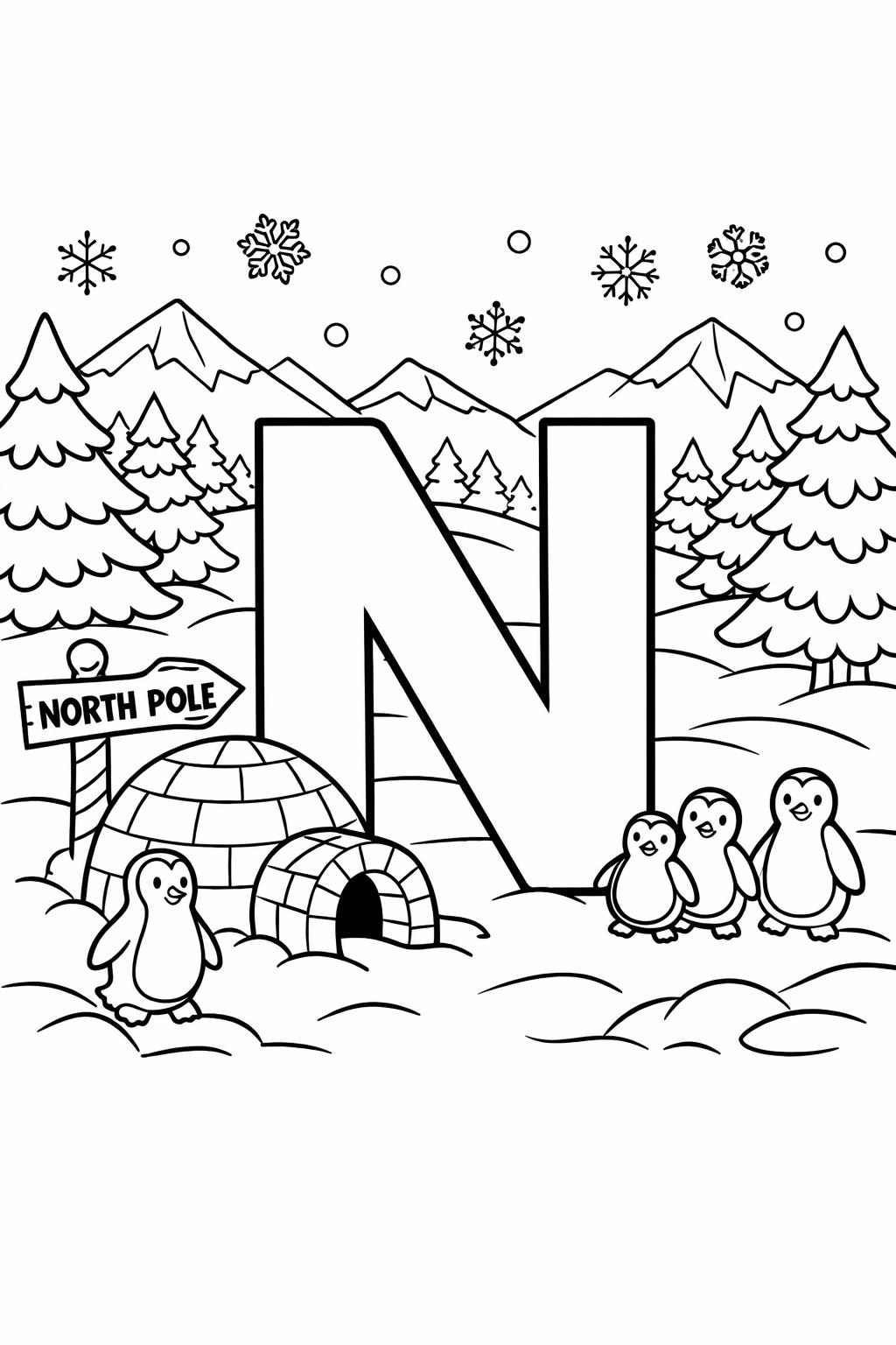 N is for notebook coloring page | school alphabet illustration | educational printable