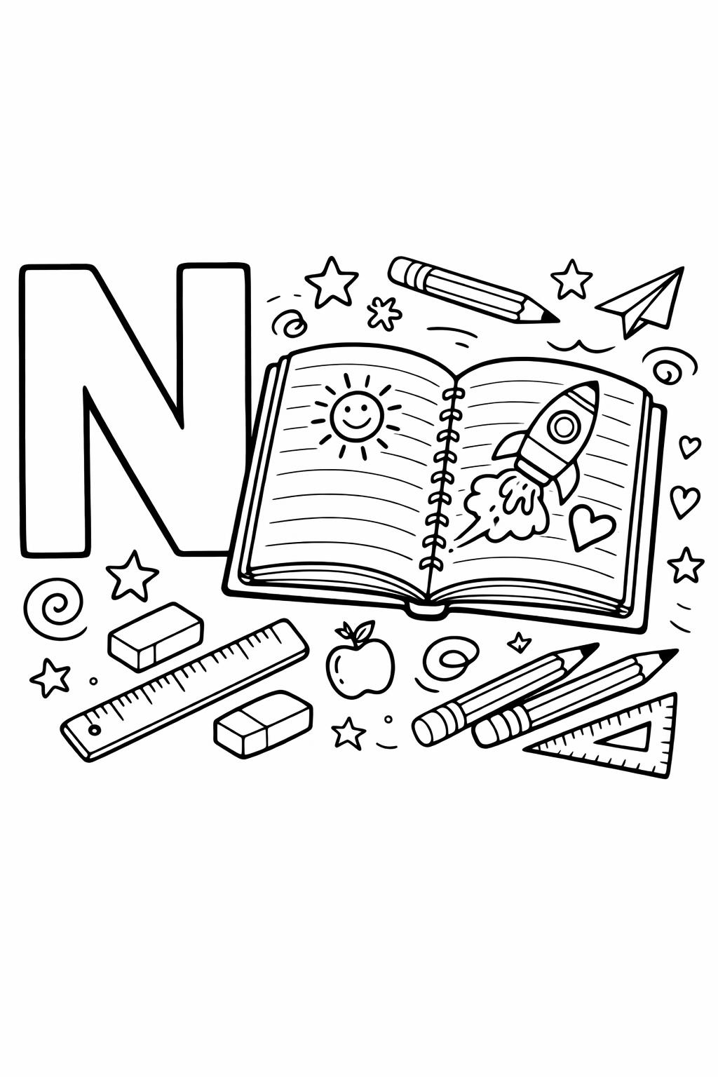 alphabet N coloring page | beginner reading activity | printable learning page