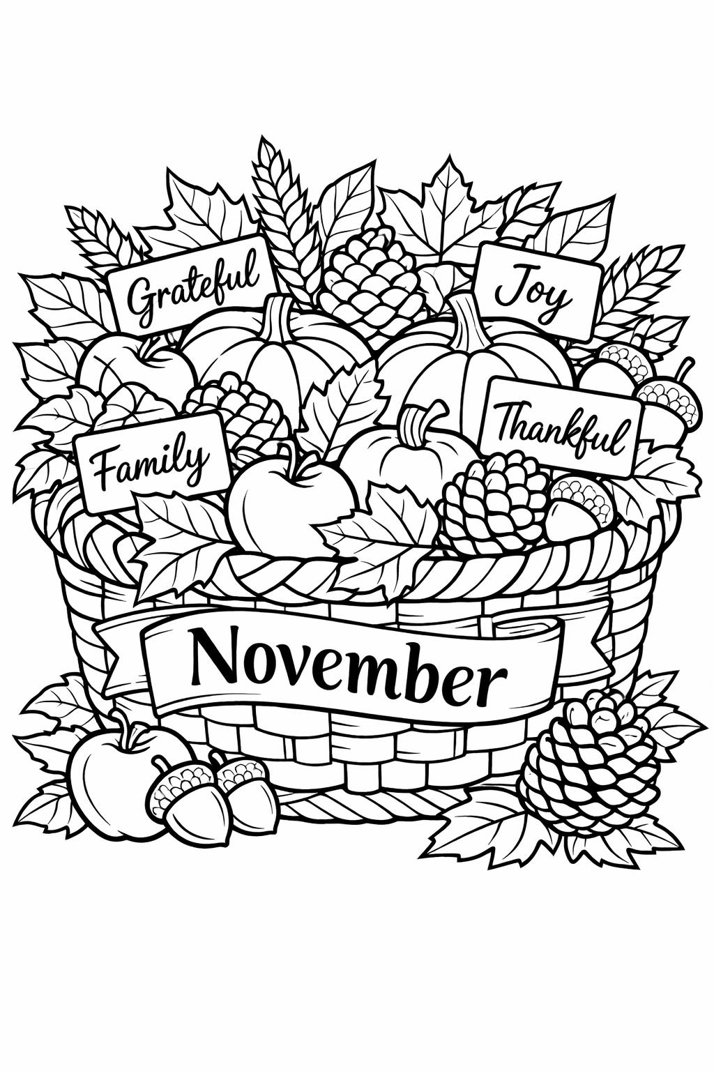 November doodle coloring page | autumn themed sketches | fun printable activity