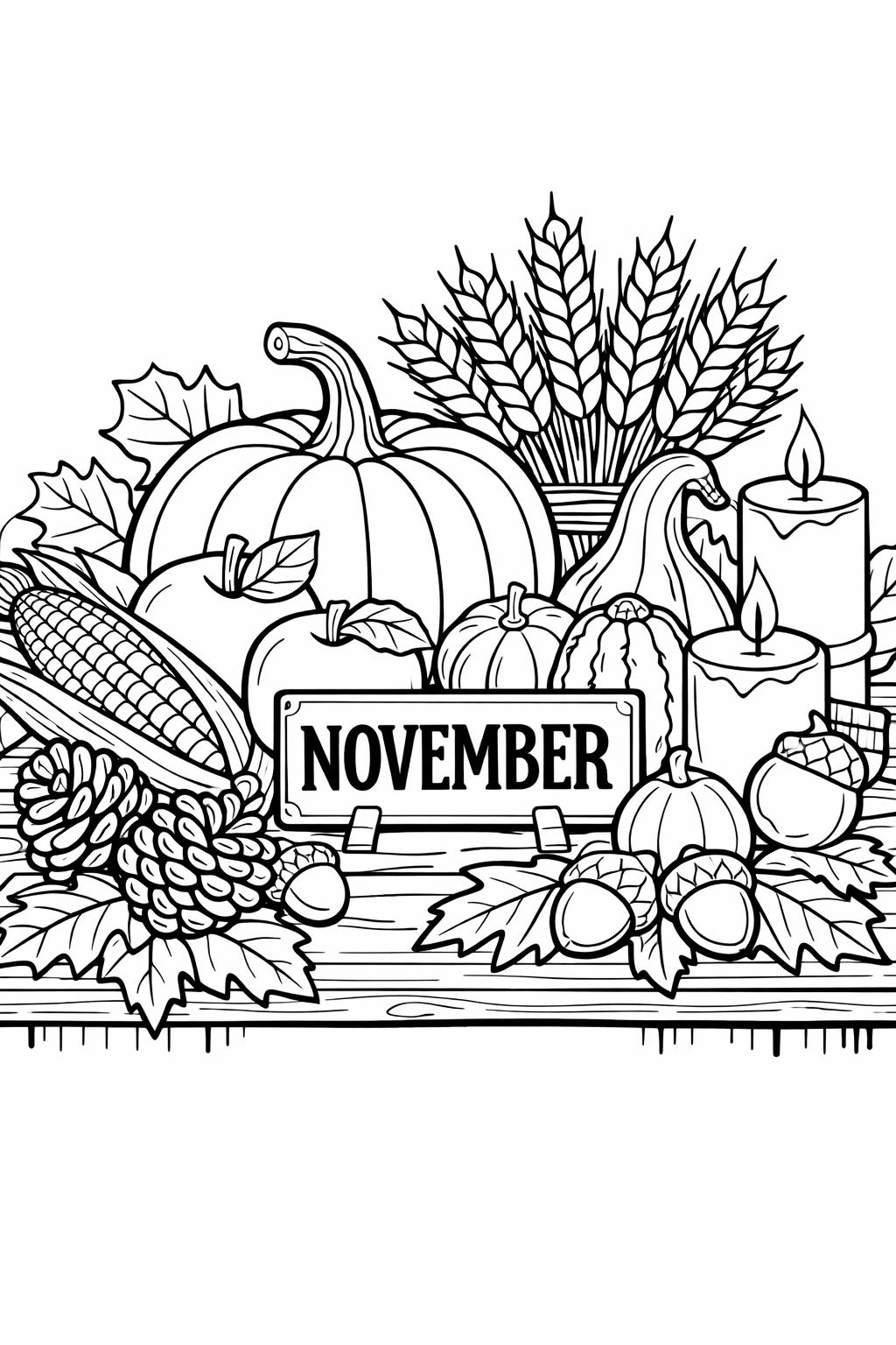 November forest coloring page | peaceful woodland scene | nature coloring activity