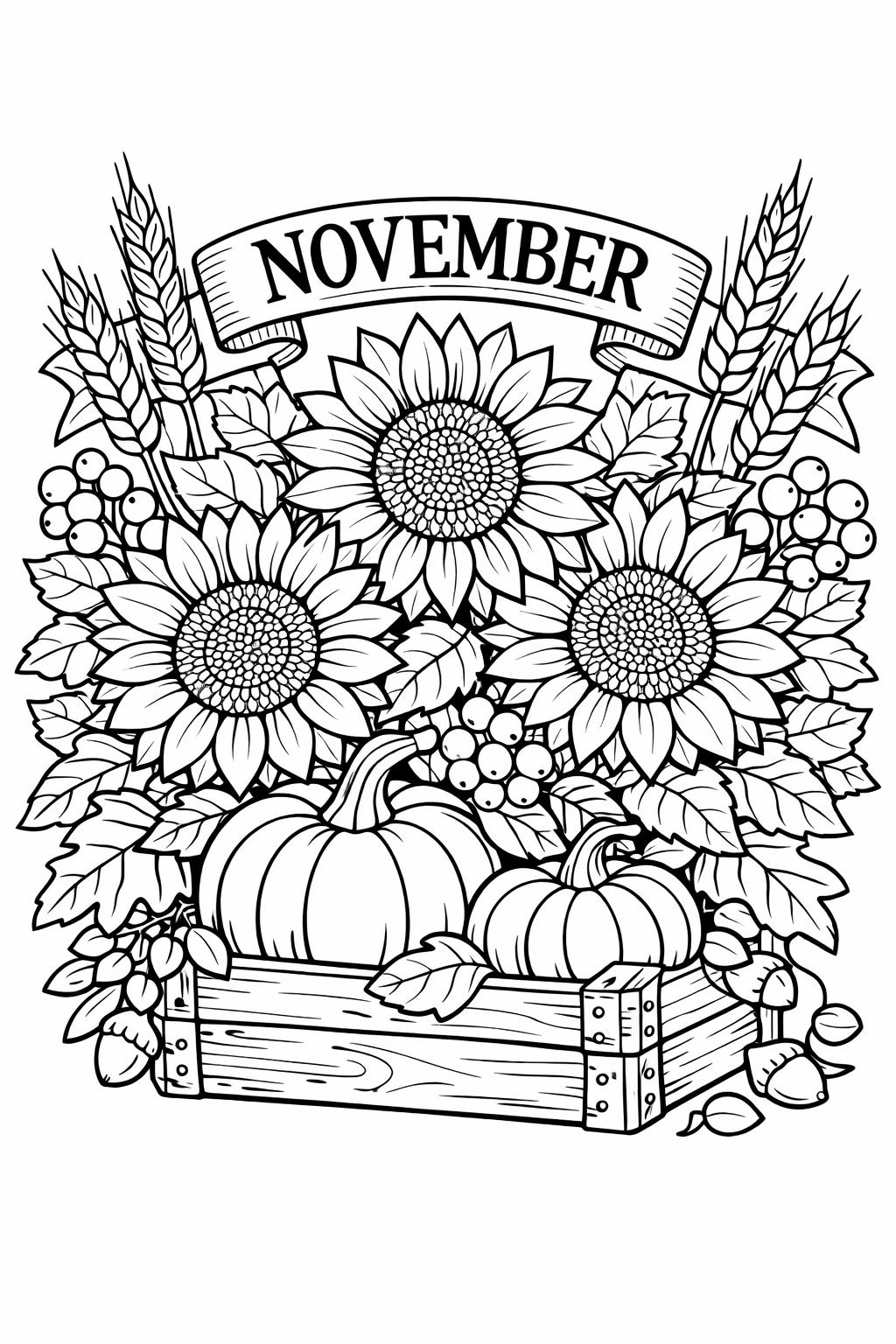 cozy November coloring page | warm autumn illustration | relaxing printable sheet