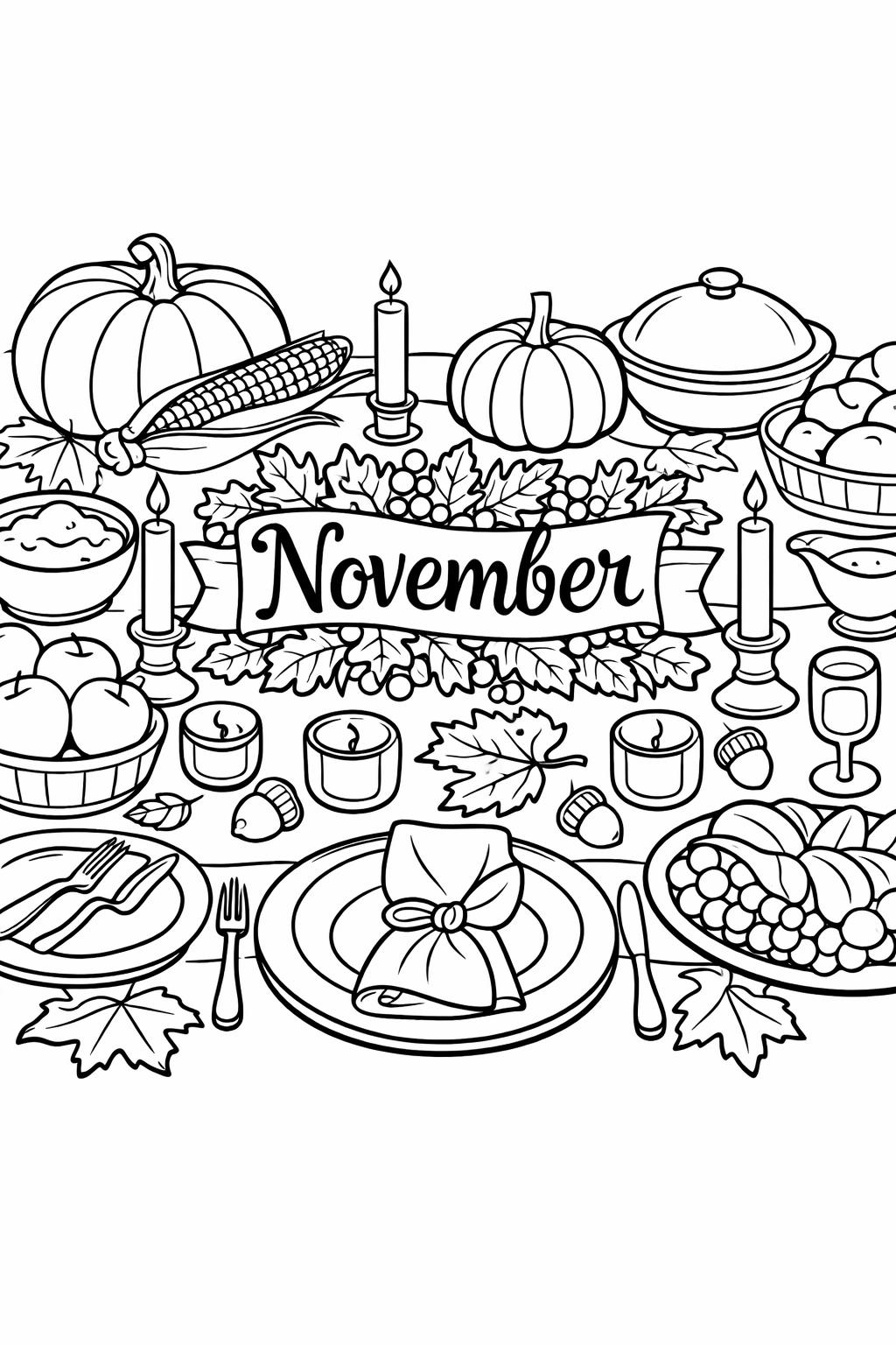 Thanksgiving coloring page | festive November activity | printable coloring sheet