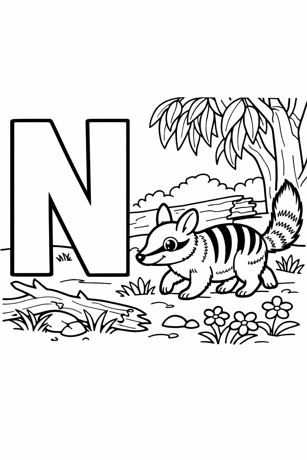 N is for newt coloring page | cute animal alphabet activity | learning worksheet