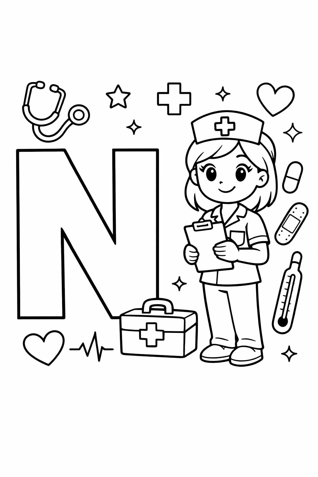 decorative letter N page | patterned alphabet design | creative coloring activity