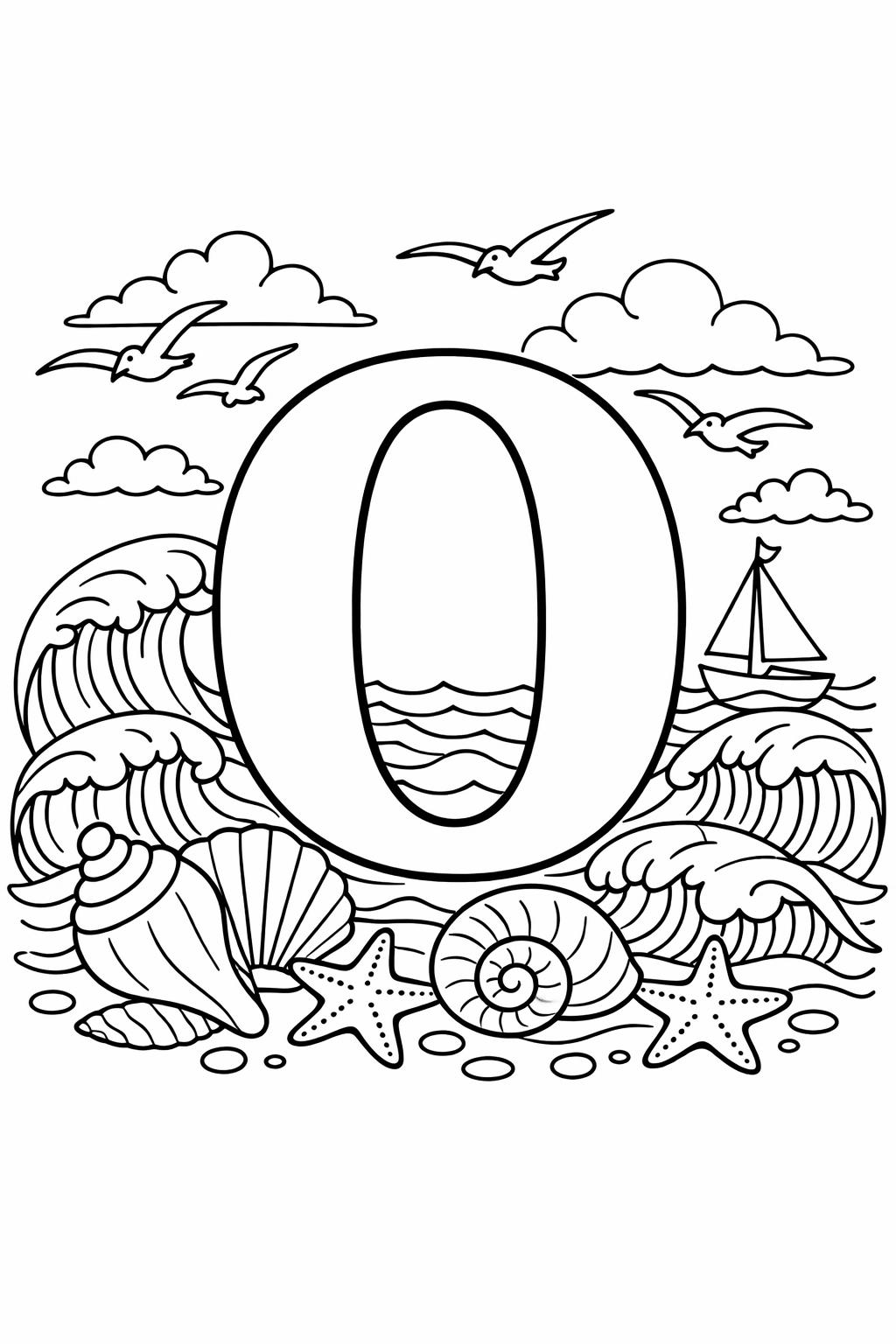 bubble letter O coloring page | large outline letter | easy coloring sheet