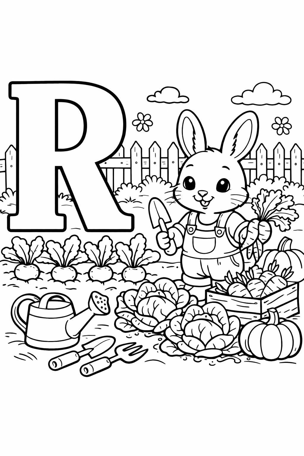 large letter R coloring page | bold alphabet design | preschool activity sheet