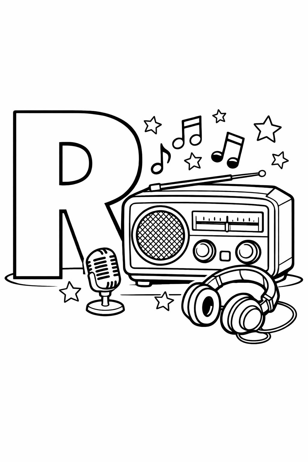 R is for robot coloring page | futuristic alphabet activity | fun coloring sheet