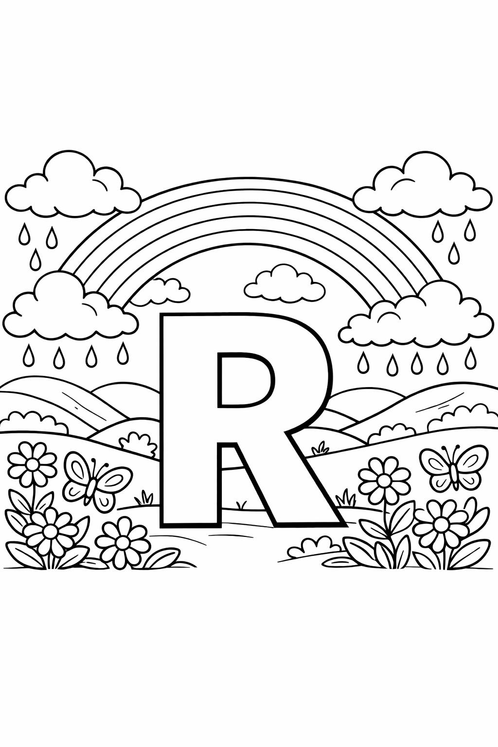 letter R animal coloring page | R is for rabbit | educational coloring sheet